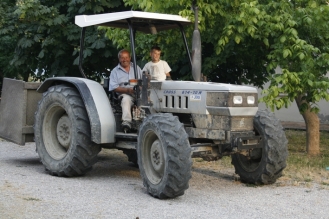 Traktor mit Opa und Enkel